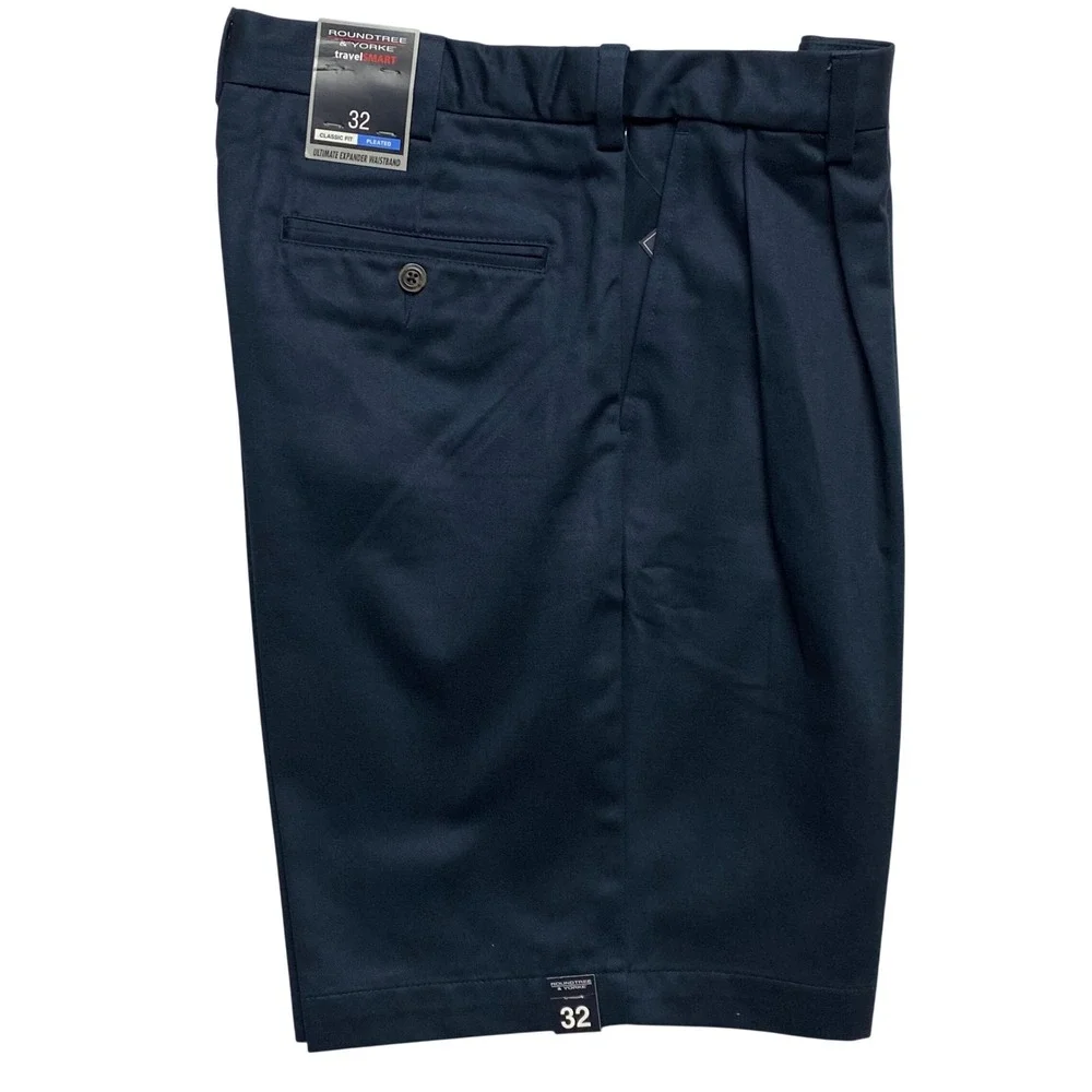 Roundtree & Yorke Travel Smart Mens‎ Pleated Shorts Expander Waistband 30 NWT